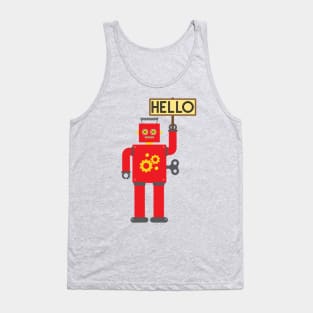 Retro Red Toy Robot Saying Hello Tank Top